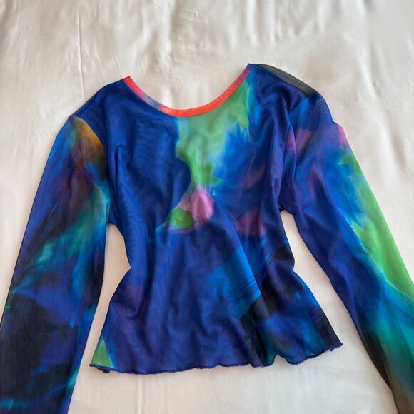 Zara Rainbow Mesh Lace-Up Back Cropped Sheer Top Women’s Size M - Picture 6 of 8